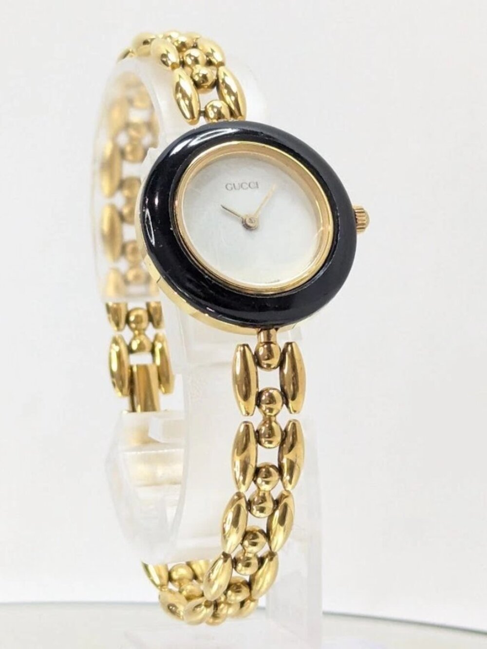 Authentic Vintage Gucci Gold Tone Bracelet Watch Enamel Bezel Women’s Swiss Made - Picture 4 of 15